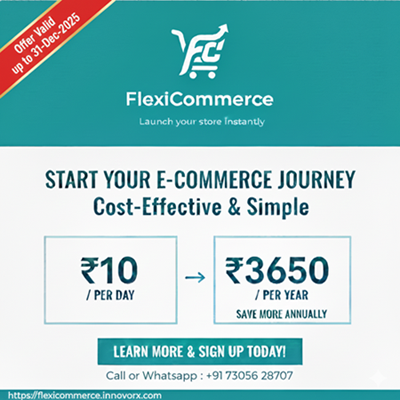 FlexiCommerce Year-End Offer: ₹10/day (₹3,650/year). Offer valid till 31-Dec-2025.